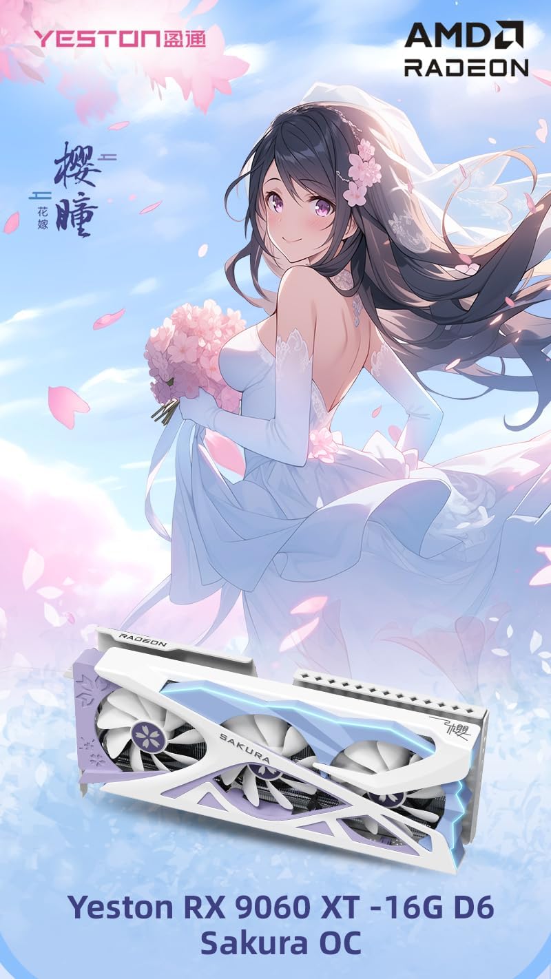 Yeston Sakura Radeon RX 9060 XT 16G GDDR6 128bit OC Gaming Desktop Computer Video Cards（ PCI-Express 5.0 x16，DP2.1a*2+HDMI2.1b*1）