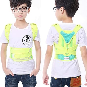 Back Posture Corrector,Back Brace Adjustable Posture Shoulder Lumbar Waist Support Belt for Kids Hunchback Color Green, Size S