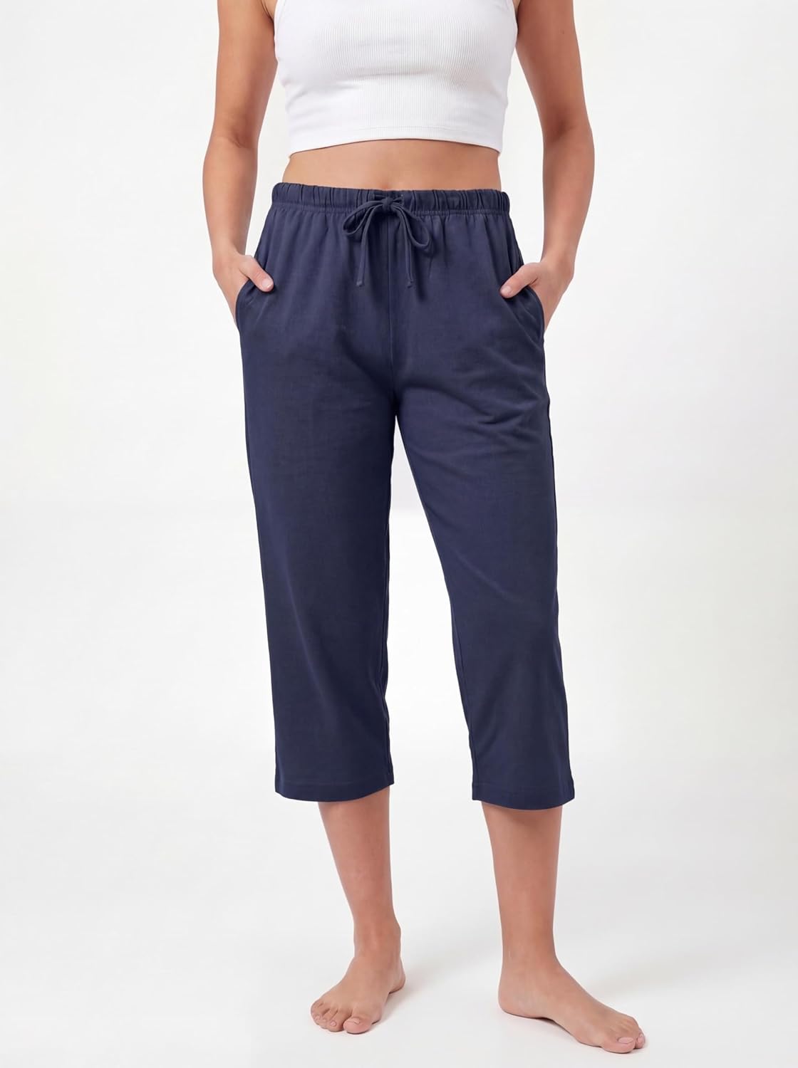 Andrew Scott Women's Capri Pajama Lounge Pants | Soft Cotton Blend Sleep Bottoms | Drawstring & Pockets | Multi-Pack