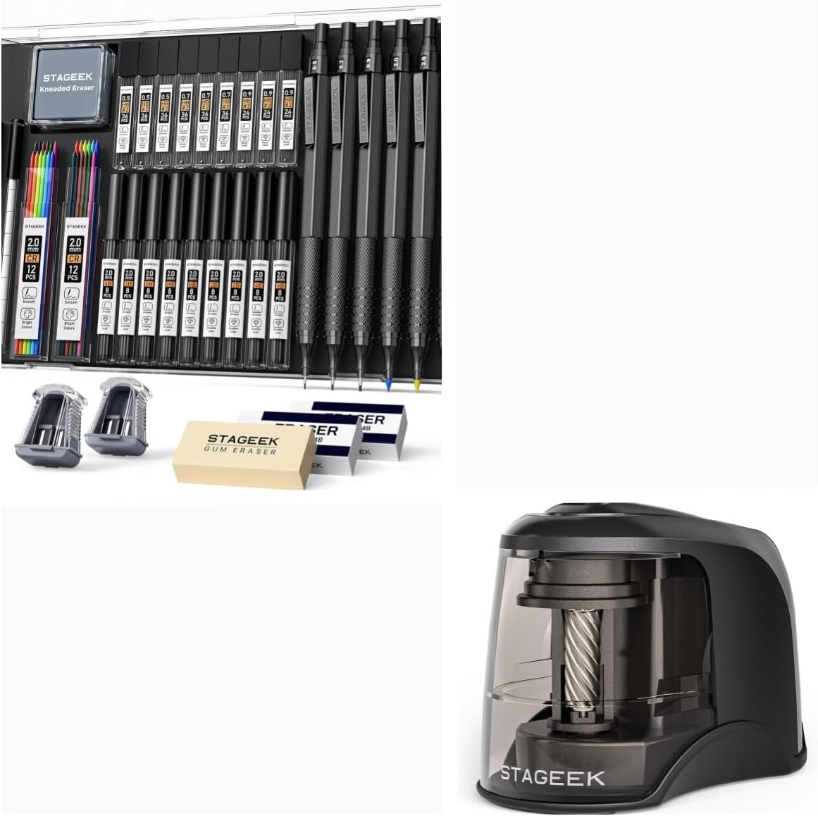 STAGEEK 35PCS Black Art Mechanical Pencil Set in Case+STAGEEK Electric Pencil Sharpener