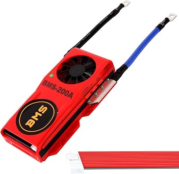 LiFePO4 BMS 16S 48V 200A Lithium Iron Phosphate Battery Management System with Cooling Fan and Balance Leads Wires for DIY LiFePO4 3.2V Battery Cells