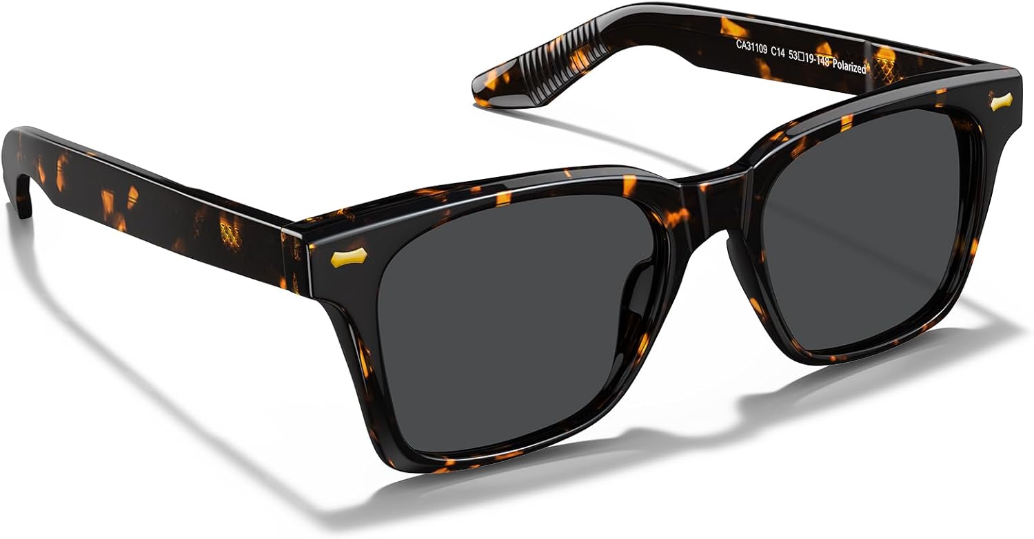 CARFIA Thick Square Polarized Sunglasses Men, Retro 90s Style Vintage UV400 Protection Sun Glass