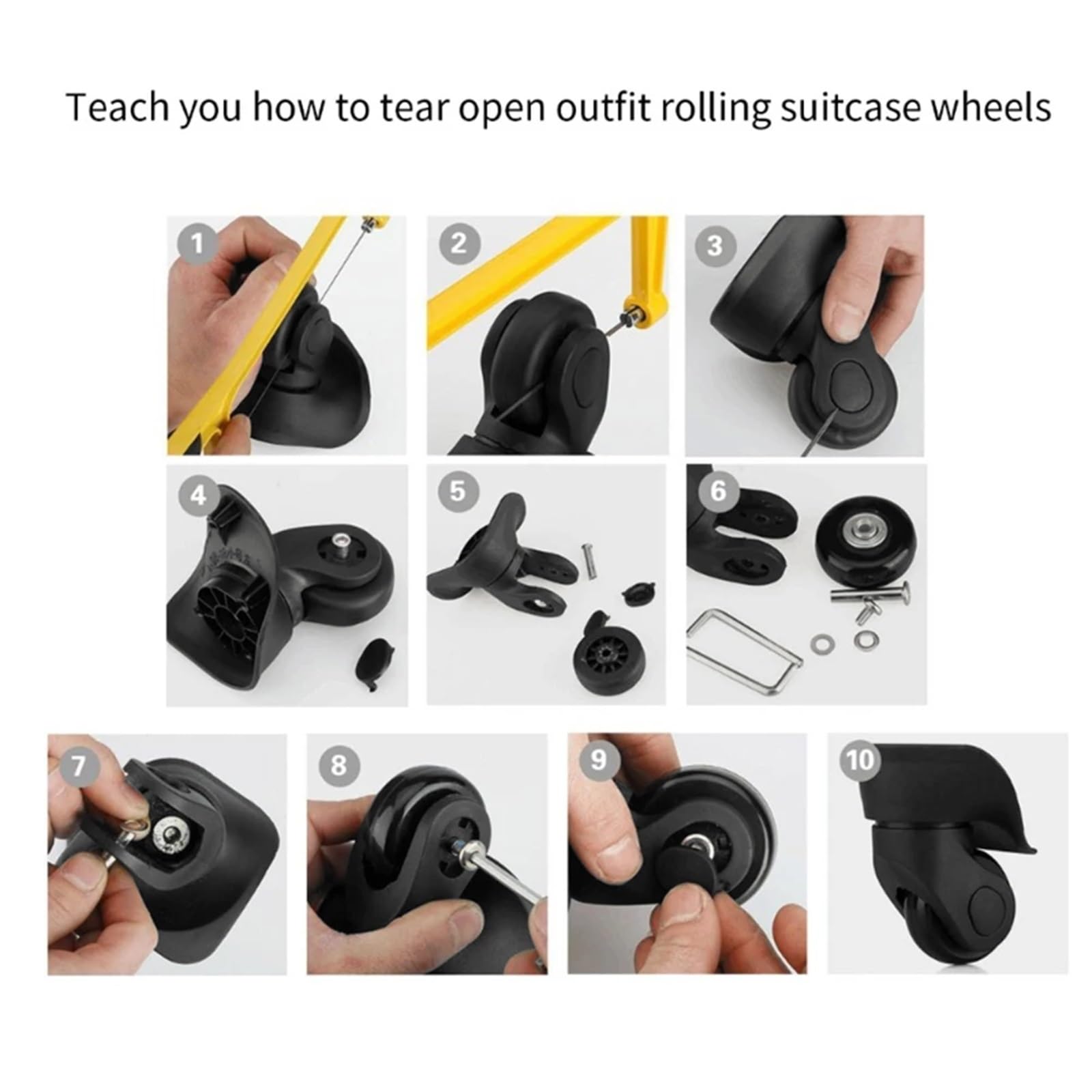 Kit de reparación de ruedas de maleta de equipaje de 60 x 18 mm, 10 pares