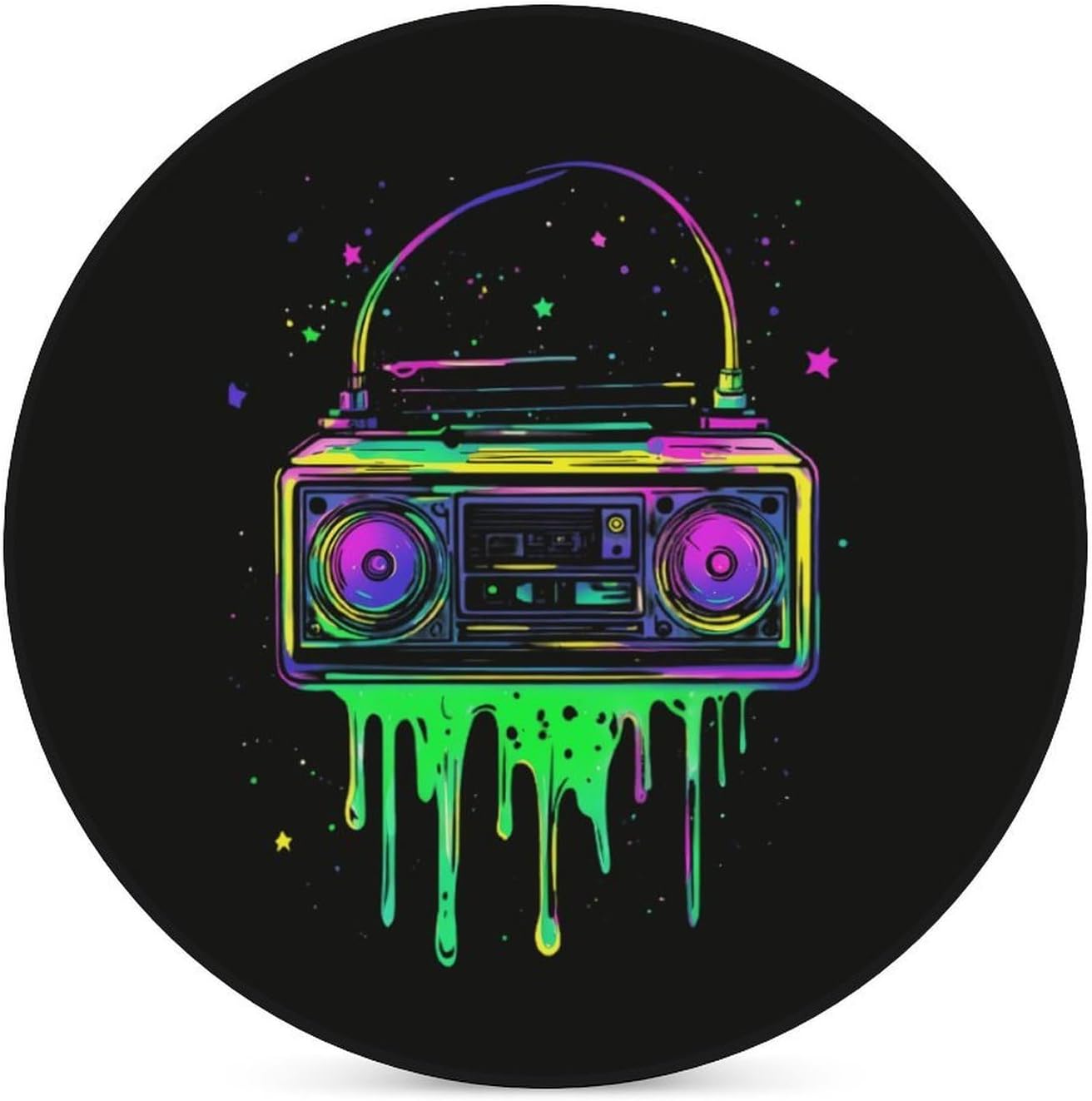 Colorful Dripping Radio Round Ceramic Coasters Print Drinks Absorbent with Cork Base for Home Decor Gifts 4 Inch