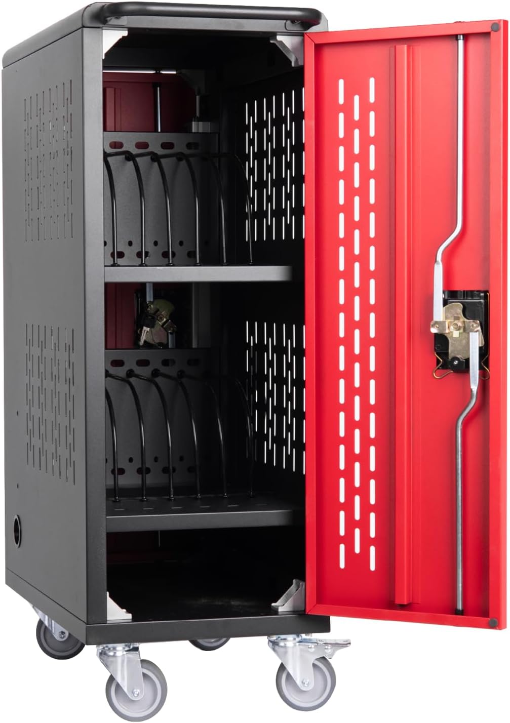 16 Bay Mobile Charging Cart and Cabinet, 16 Devices Lockable School Storage Charging Cart Station for Chromebook, Tablet and Laptop Computer with Power Strip Included, Assembly Required-Black