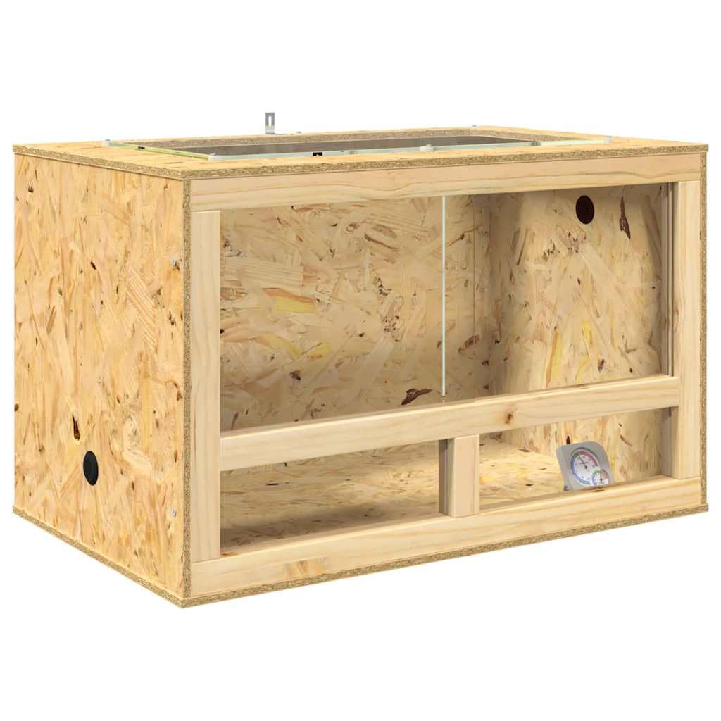 OSB Terrario 80 x 50 x 50 cm marrón con termómetro para reptiles y anfibios – Terrario OSB marrón