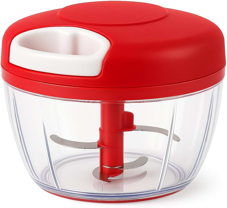 Processador Triturador Picador Cortador De Alimentos Manual Giratório Com 3 Lâminas Aço Inox 500 Ml, Resistente Facil Limpar (Vermelho)