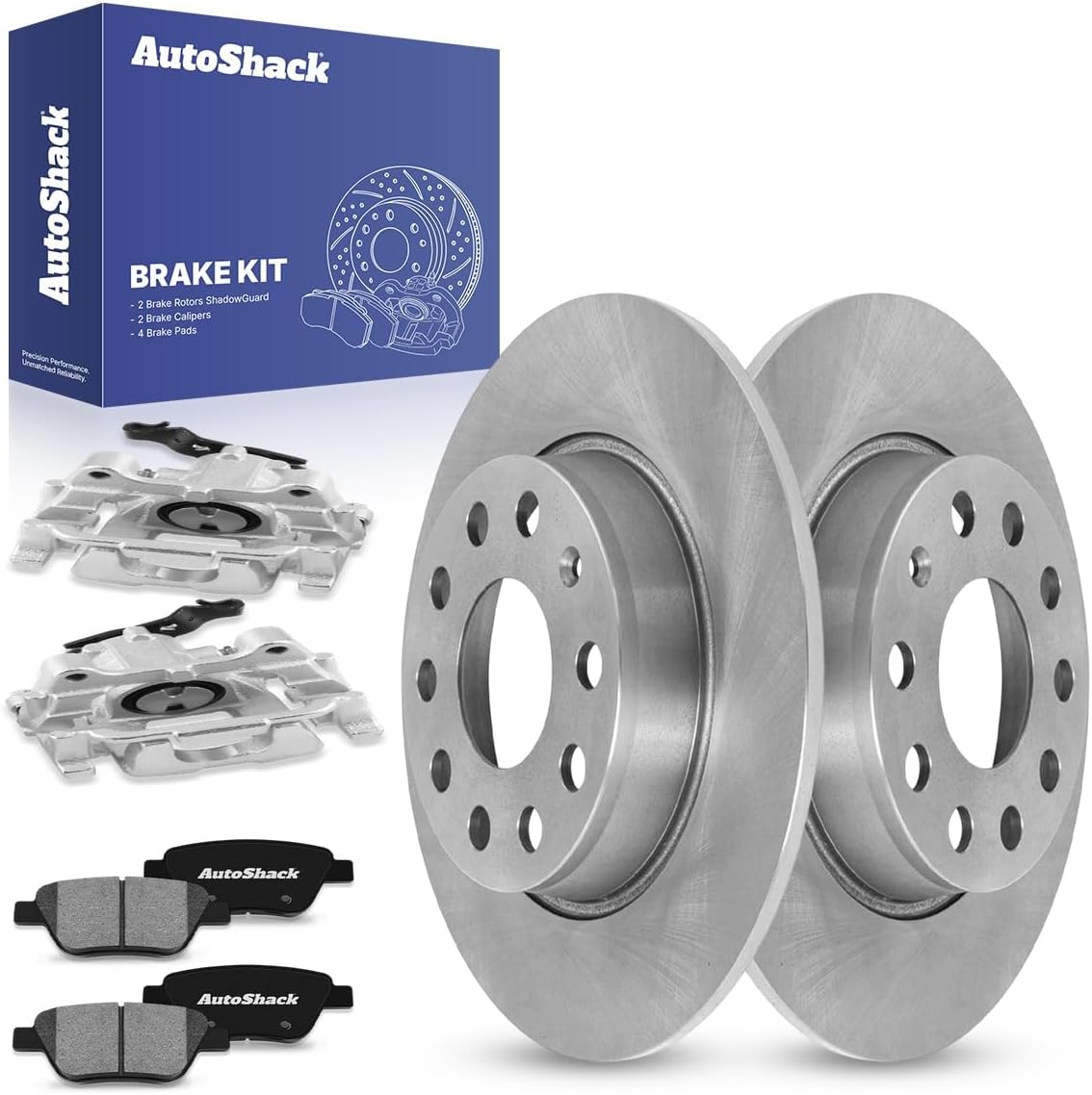 AutoShack Front Brake Rotors, Ceramic Pads & Calipers for Nissan, Frontier 2005-2024 Xterra 2005-2015, 4WD RWD V6 3.8L 4.0L - E-Coated Drilled & Slotted - ShadowGuard - 11.64" (295.6 mm), 6-Lug