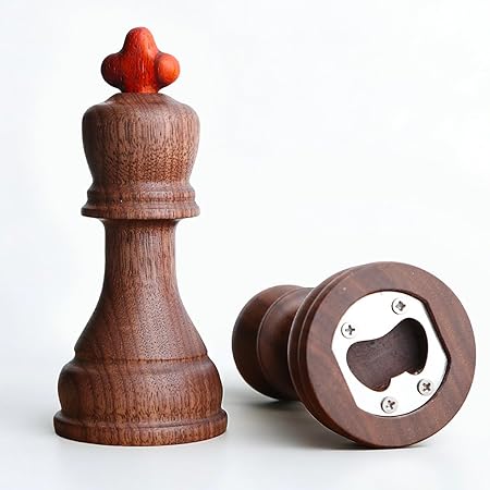 Walnut Wood Chess Beer Bottle Opener,Vintage Rustic Bar Tool,Home Decor,