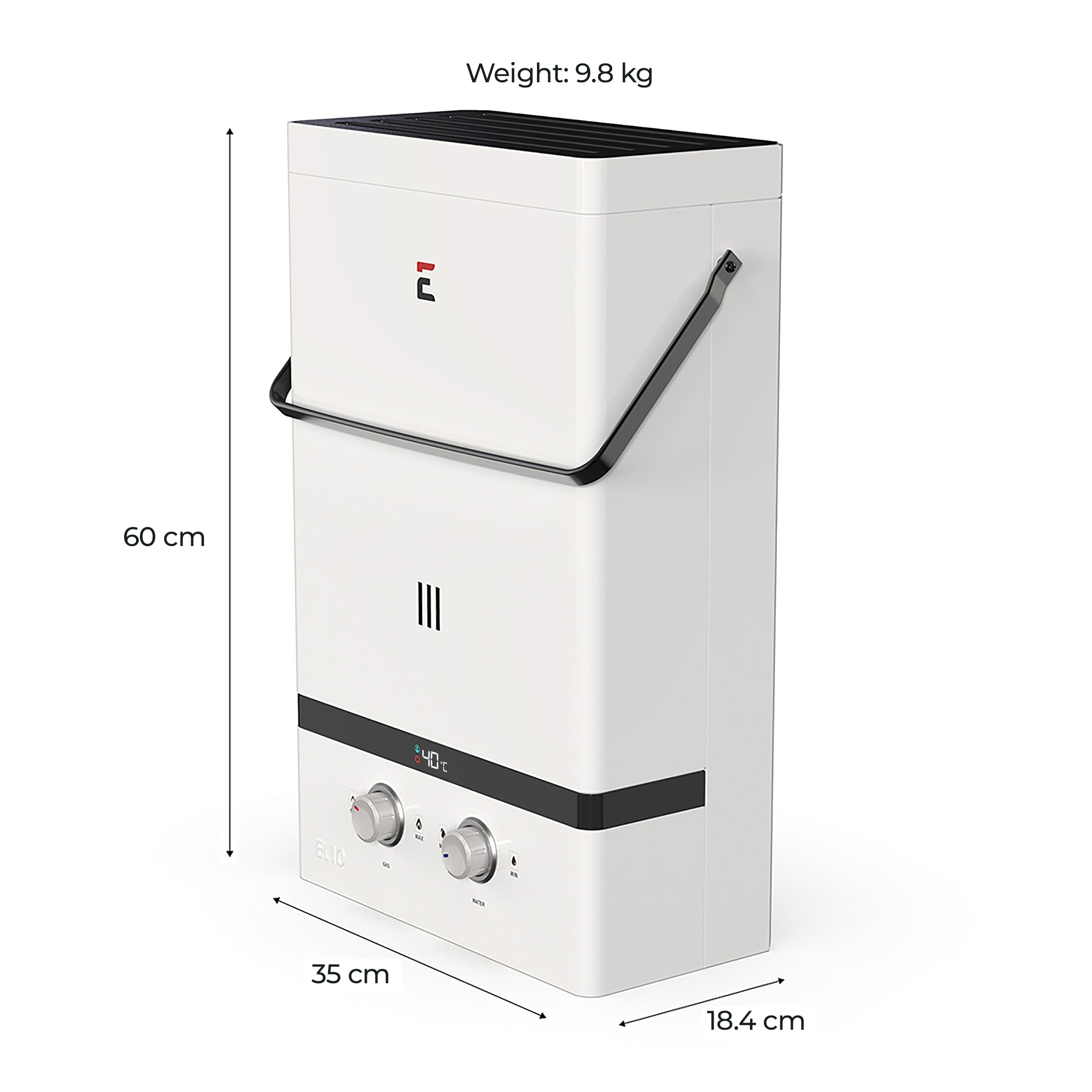 Calentador de agua instantáneo portátil para exteriores Eccotemp Luxé de 10 LPM, 50 mbar