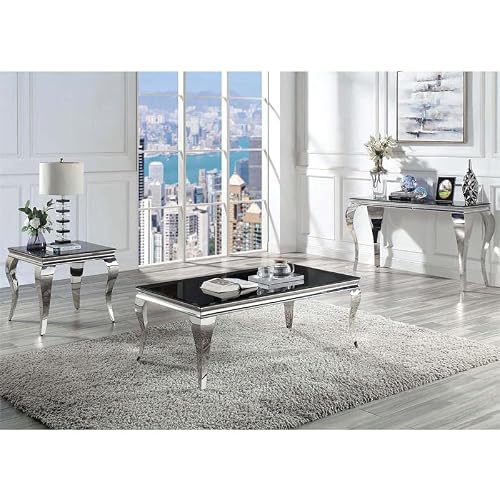 Furniture Of America Alang Glam Glass Top Sofa Table In Black And Silver #TOP2