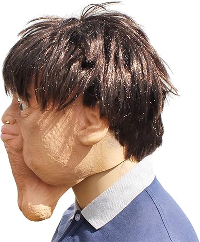 Miniatura 7 de Divertida máscara de látex de doble barbilla para Halloween, accesorios de juego de rol, máscara de látex de cabeza completa, naranja, tamaño