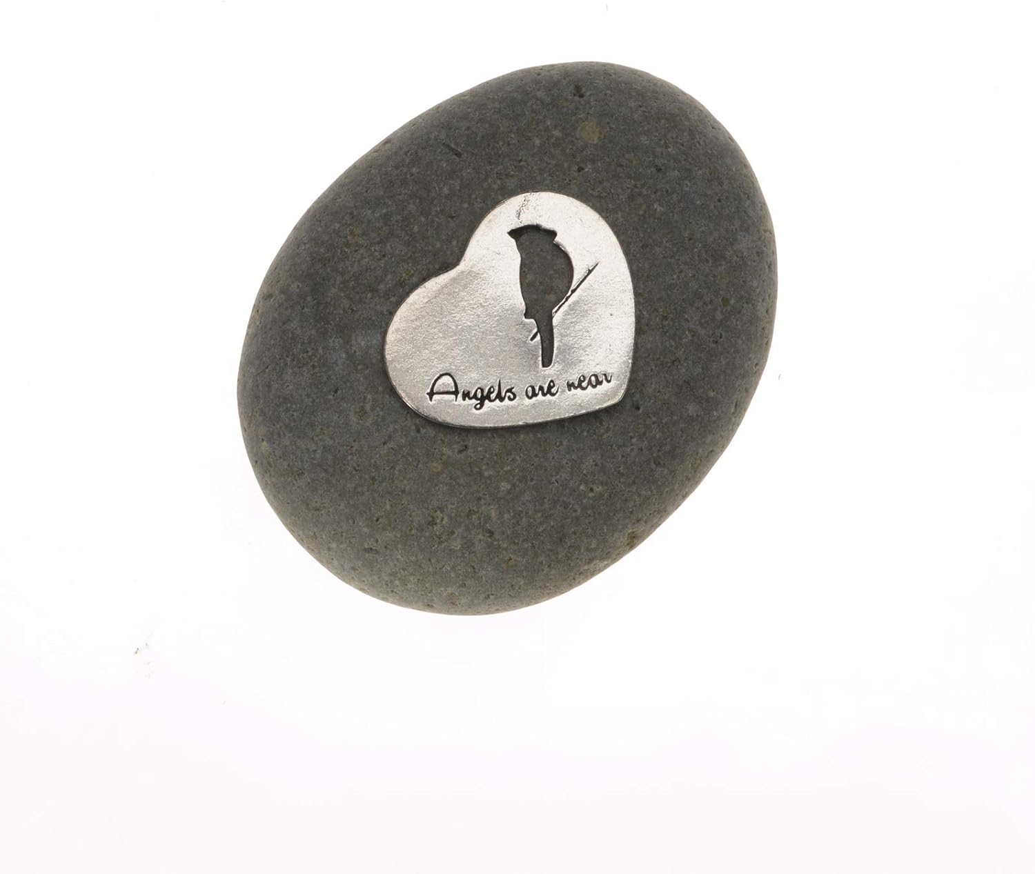 Sympathy Remembrance Gift – Angels Are Near - Pewter Plate on a River Stone – Nice Addition to a Memorial Garden to Commemorate The Loss of a Loved One