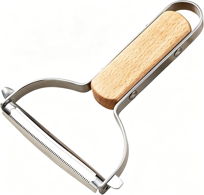 Large Y Veg Peeler, Wide Serrated Stainless Steel Blade Wood Handle | Practical cabbage peeler with built-in potato eye remover, lightweight compact kitchen tool. Ideal gift for home cooking