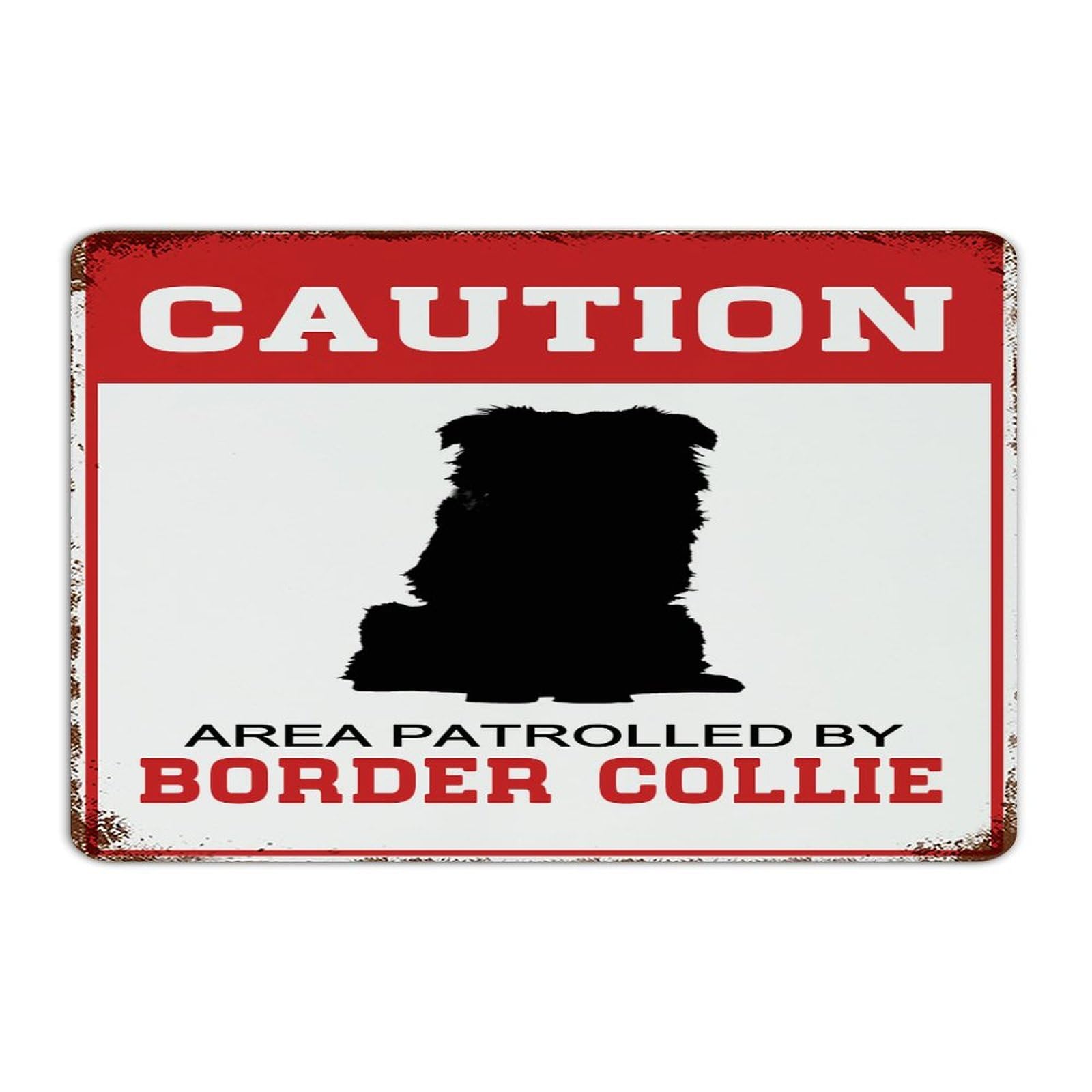Plaque en métal de décoration vintage Area Patrolled by Dog Border Collie