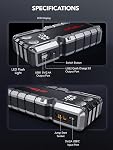 FLYLINKTECH 5000A Jump Starter 12V Battery Pack, 18000mAh Portable Car Booster Jump Box for 9L Gas/8L Diesel Engines, 600-Lumen LED, 10-Safety Protections, QC3.0
