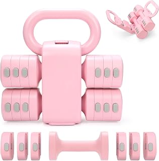 Adjustable Dumbbell Kettlebell Set - 4 in 1 Free Weight Set with Kettlebell Grip Converter, Each 2.2 3.3 4.4 5.5lb Quick Change Weight Women Dumbbell Set for Small Spaces Home Gym