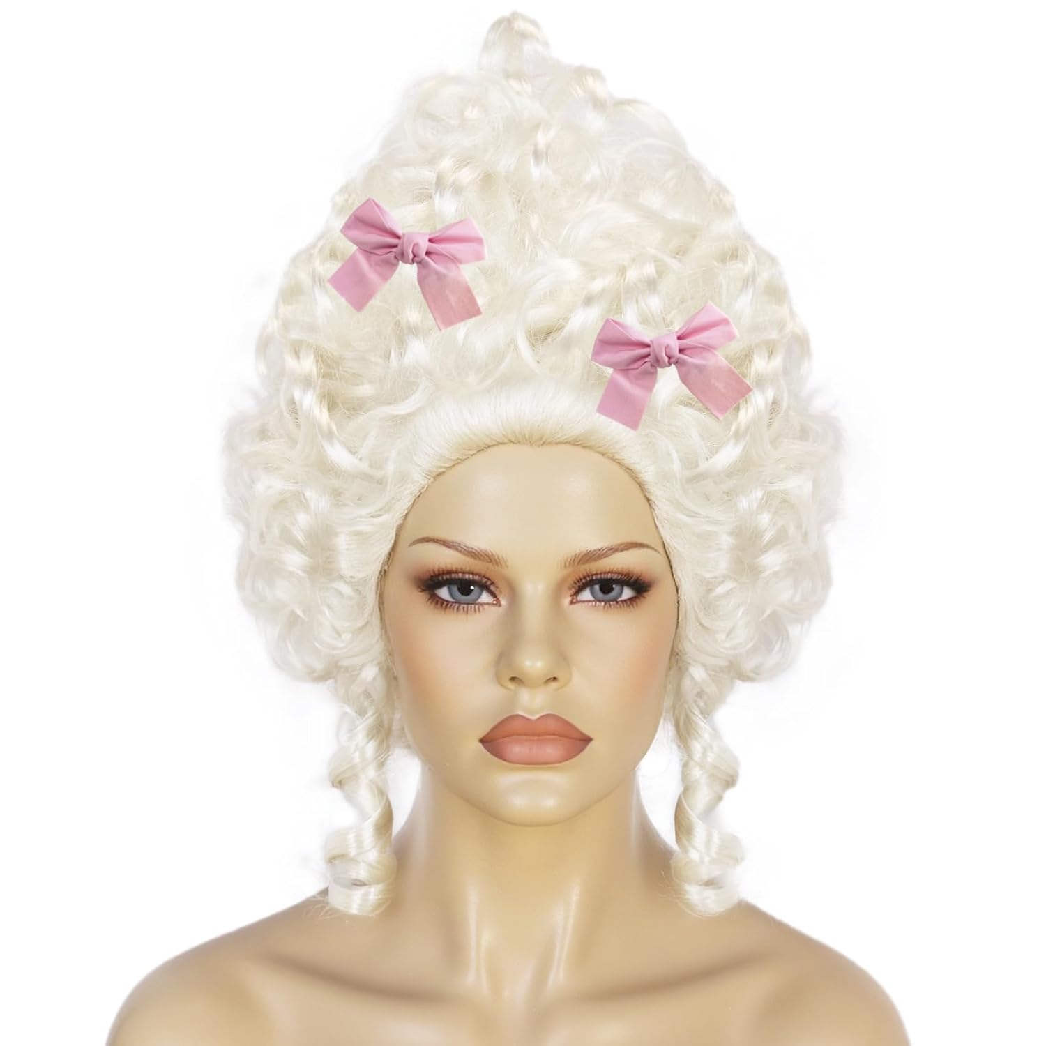 IMEYLE Platinum Blonde with 2 Bow Clips Colonial Victorian Wigs for Women Fluffy Baroque Renaissance Vintage Wig Rococo Wig Costume Outfit for Halloween Cosplay Party + Hair Cap - Image 3