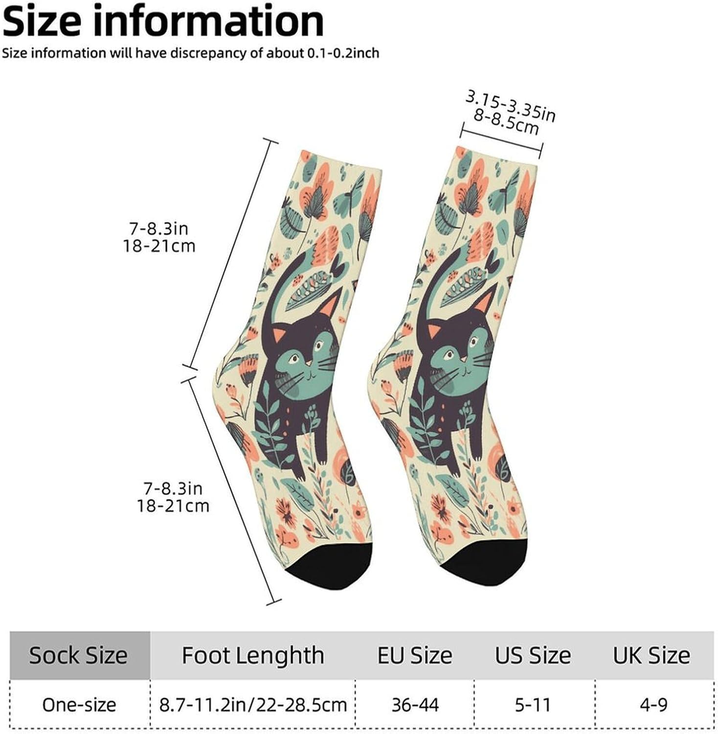 Funny Cats Birds And Flowers Crew Sock High Stocking Grippy Socks | Socks for Men & Women,Stockings-Long Thin Tube Sports, Breathable Soft Athletic for Nurses,Travel