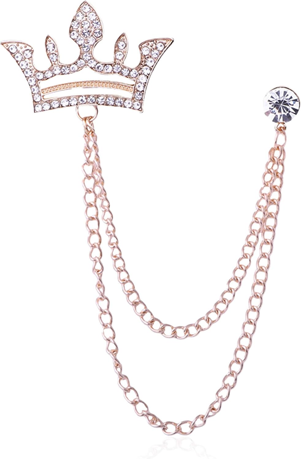 Cross Crown Long Chain Brooch Rhinestone Tassel Brooch Pin Retro Crystal Suit Pins Collar Pin Coat Tassel Chain Lapel Pins for Men's Suit Accessories