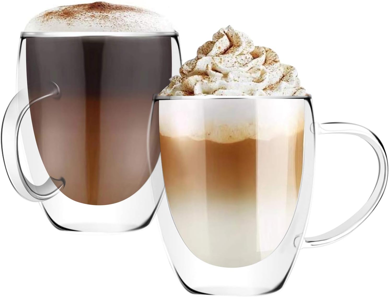 [2-Pack, 12 Oz] DESIGN•MASTER-Premium Double Wall Insulated Glass with Handle, Coffee or Tea Glass Mugs, Thermo Insulated Glass, Perfect for Latte, Cappuccino, Americano and Tea