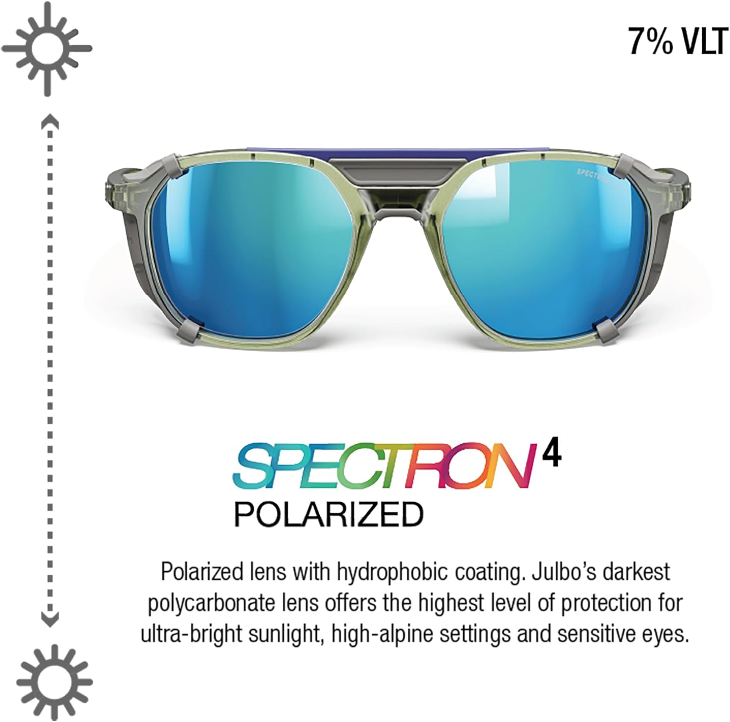 Julbo Slack Cover Glacier Glasses for Men & Women w/Removable Side Shields for Hiking, Snow/Glare - 100% UV Protection - Image 3