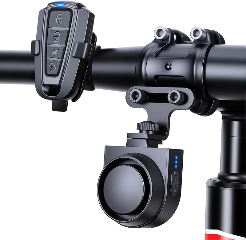 115dB Wireless Electric Bike Horn with Anti-Theft Alarm,Bike Alarm with Horn 5 Sound Modes, Rechargeable Bike Bells for Adults Bike/Ebike/Scooter/Motorcycle, IPX5 Waterproof, Suspension Mount