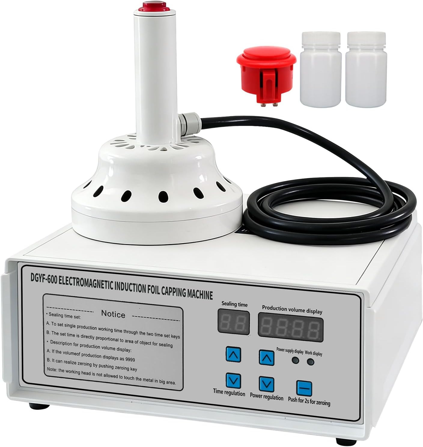 Portable Handheld Induction Sealer, 20mm-130mm, 110V, Bottle Cap Sealing Machine for Plastic/Glass Bottles, White