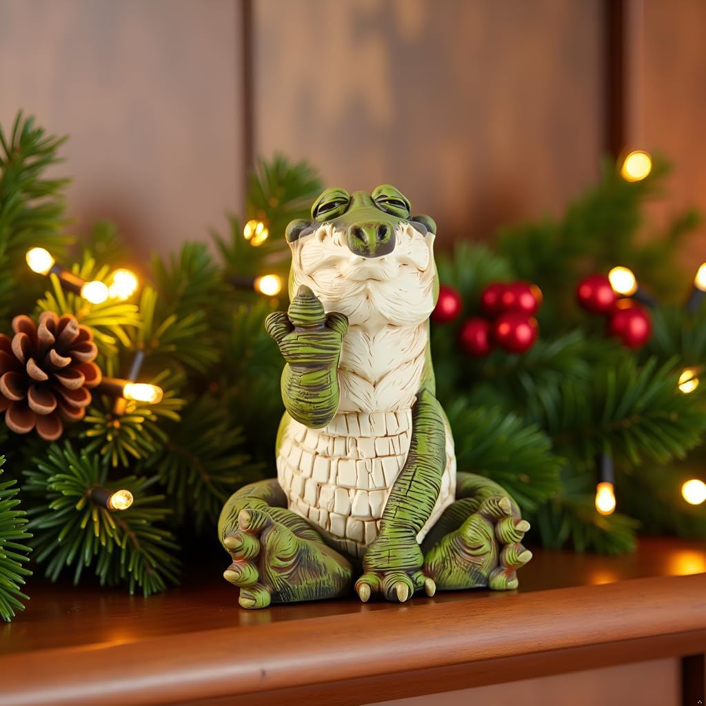 JFSM INC. Whimsical Hilarious Alligator Rasing Middle Finger Figurine Funny Garden Decor - Indoor Outdoor Garden Statue