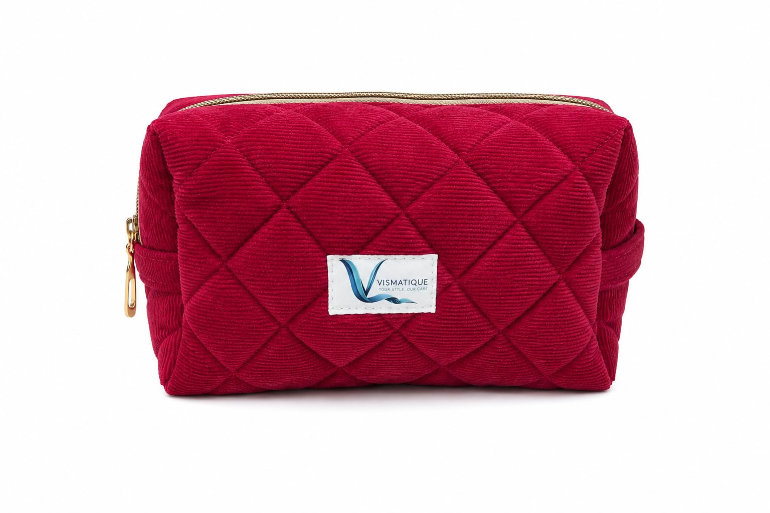 Vismatique Quilted Corduroy Multipurpose Pouch, Red, Zippered Cosmetic Bag-image-10