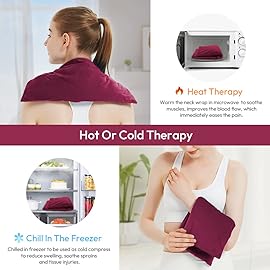 Microwavable Heating Pad with Washable Cover, 8 x 18 Microwave Heating Pad for Neck and Shoulders, Moist Heat Bean Bag Warm Compress for Knee, Joints, Wrist, Abdomen (Wine Red)