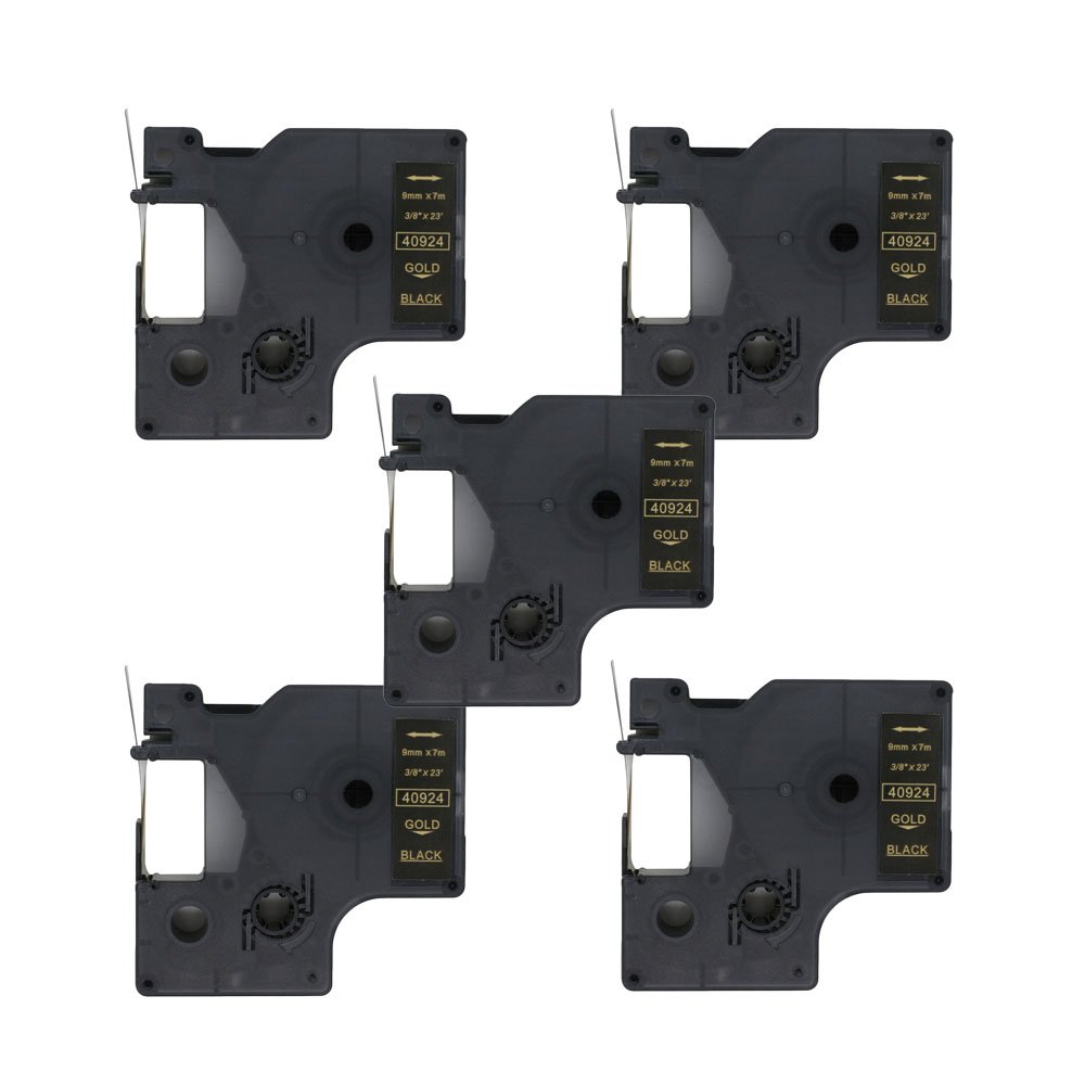 BROVACS 5 Pack Gold on Black Label Tape Compatible for DYMO D1 40924 9mm 3/8" OPA2124x5 — image 1