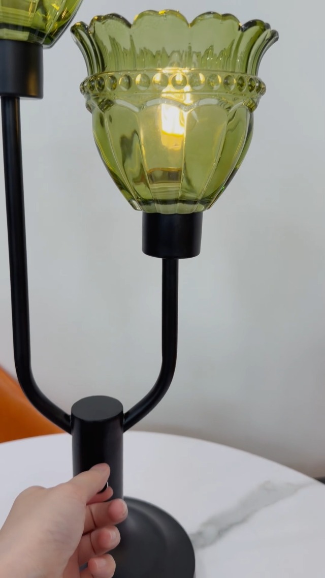 Image of Lightdot Mid Century Modern Table Lamp Dimmable Vintage Green Glass Lamp
