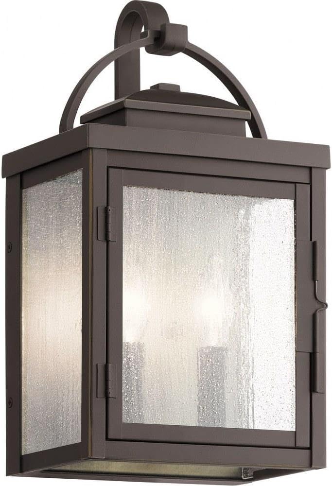 Kichler Carlson 14.75" 2 Light Outdoor Wall Light with Clear Seeded Glass in Rubbed Bronze