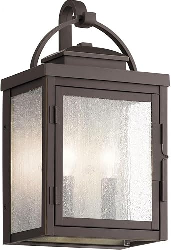 Kichler Carlson - Lámpara de pared para exteriores de 14.75 pulgadas, 2 luces, con cristal transparente sembrado en bronce frotado