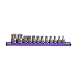 Grip Edge | 12-PC RPT 1/4 & 3/8 Drive Low Profile Triple Square Dual Action Driver Bit Set | Includes Sizes - M4-M18 | Includes Premium Aluminium Socket Rail |