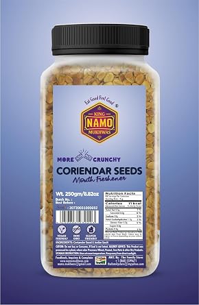 NAMO-CORIANDER SEEDS GOLD MOUTH FRESHENER 205 gm/8.82 oz | PREMIUM QUALITY, TRIPAL ROASTED, CRUNCHY MOUTH FRESHENER