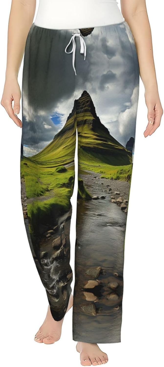 Beautiful Iceland Print Cozy Flannel Pajama Pants For Women,Warm Christmas Pj Pants,Cute Fleece Pajamas