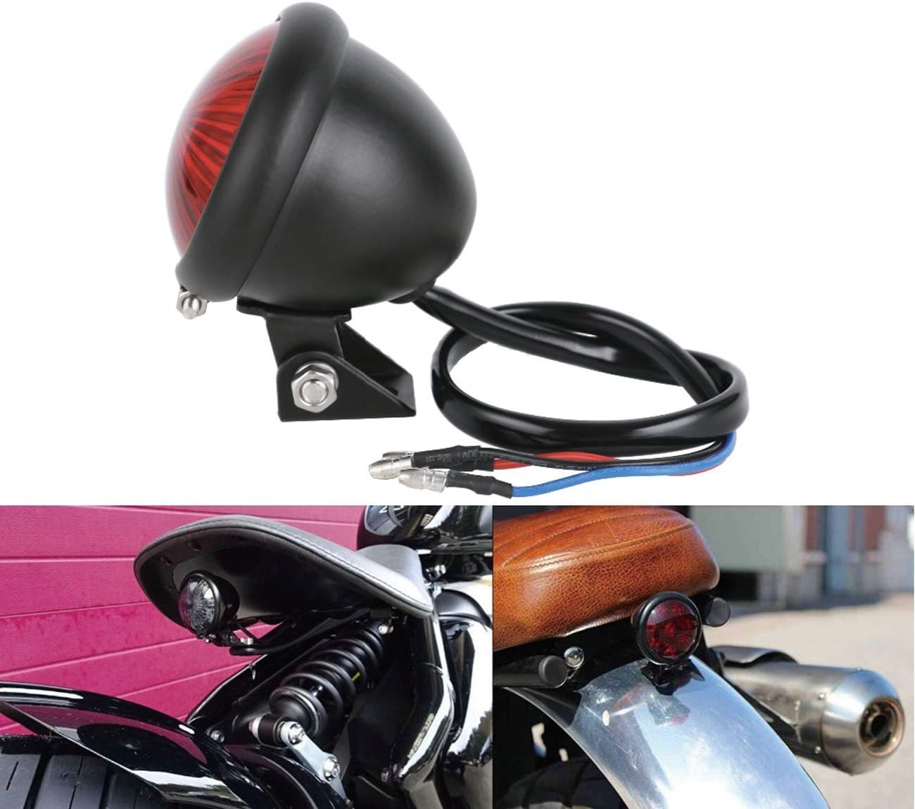 YIBO Motorcycle Red 12V LED Adjustable Cafe Racer Style Stop Tail Light Motorbike Brake Rear Lamp Taillight for Chopper