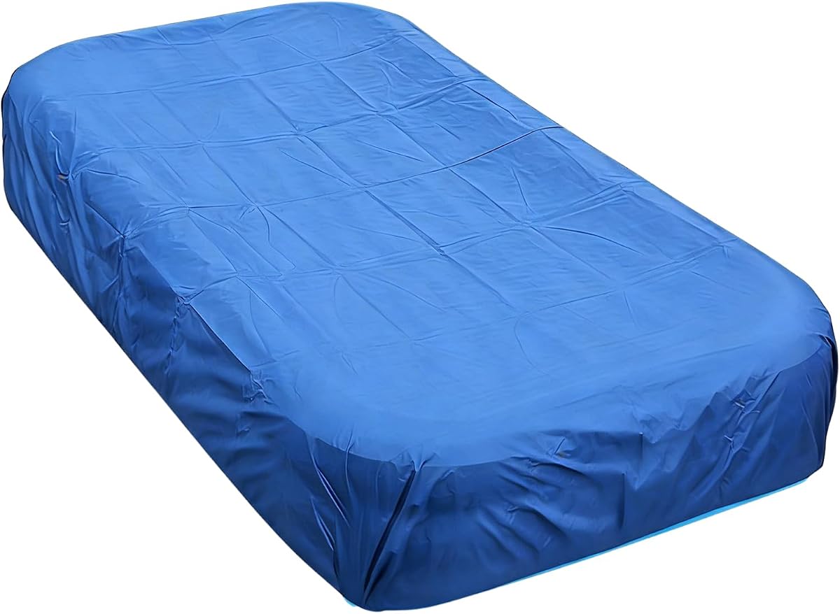 Inflatable Pool Cover Rectangular Fits Pool Under 145" L x 84" W, Easy Set by 1 Person Built-in Elastic Edges & Integrated Drawstrings 10' x 7' Rectangle Pool Cover Above Ground