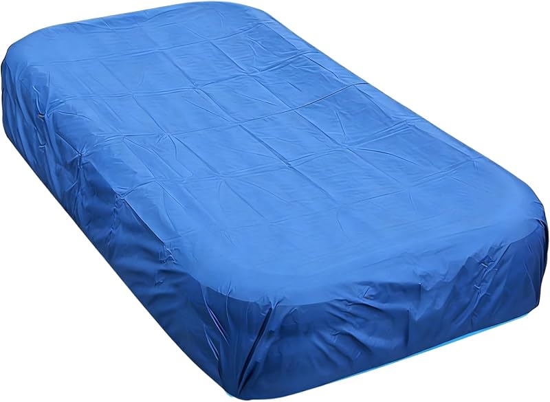 Inflatable Pool Cover Rectangular Fits Pool Under 145" L x 84" W, Easy Set by 1 Person Built-in Elastic Edges & Integrated Drawstrings 10' x 7' Rectangle Pool Cover Above Ground