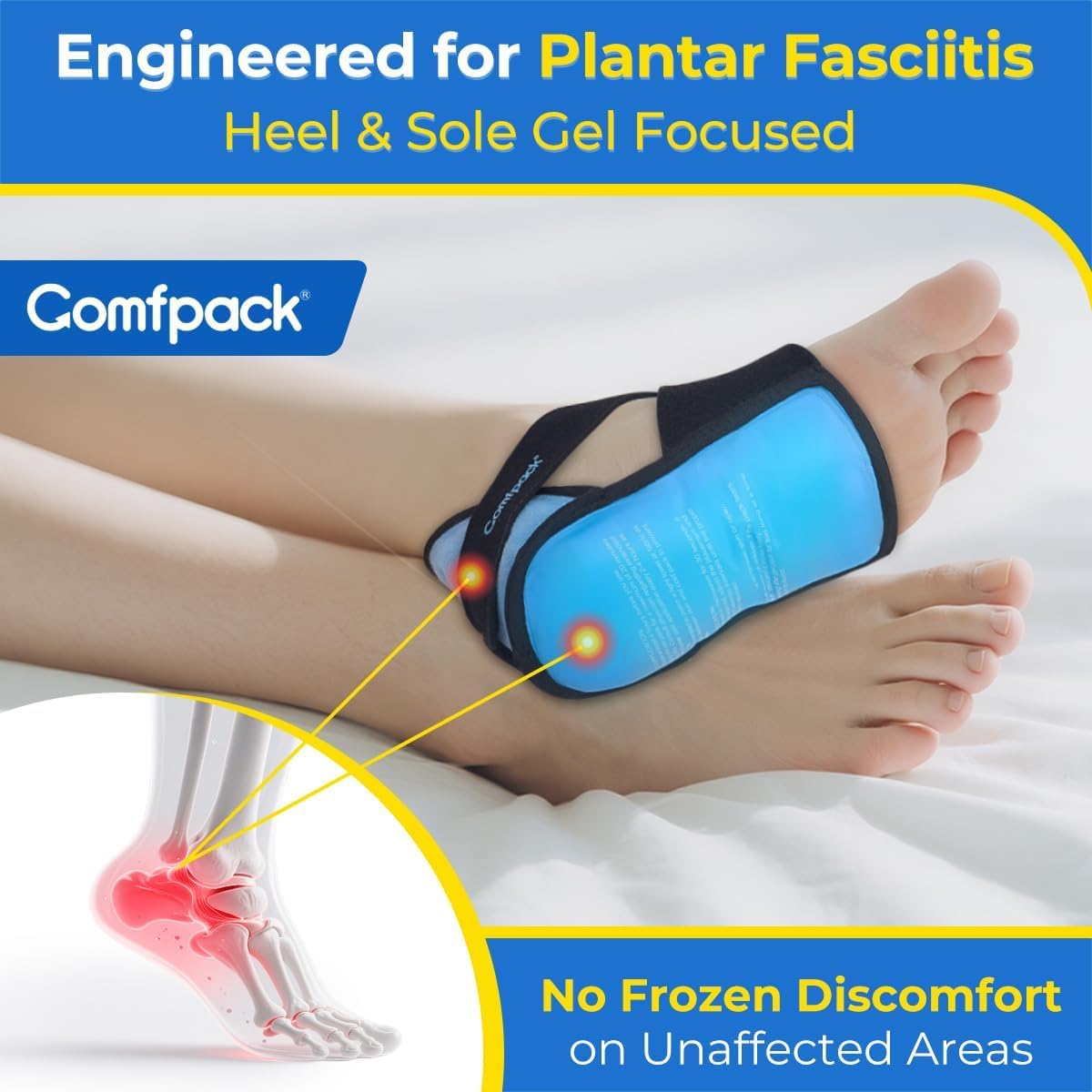 Comfpack Plantar Fasciitis Relief Ice Packs, 2PCS Heel Ice Pack Warp for Pain Relief with Heel & Sole Gel Coverage, Adjustable Hot Cold Therapy Foot Ice Pack Wrap for Heel Spur, Achilles Tendonitis
