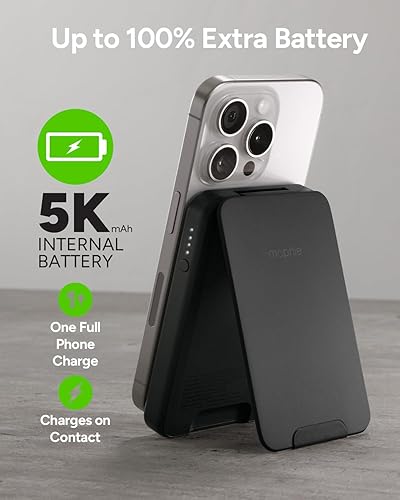 Miniatura 3 de mophie Snap+ Juice Pack Mini con soporte (2023) - Cargador portátil magnético de 5000 mAh, compatible con carga MagSafe e inalámbrica, cable USB-C a