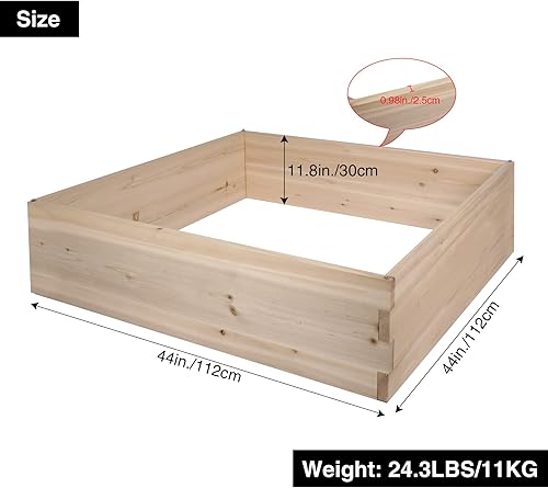 Miniatura 2 de Macetero cuadrado de madera para jardín, 44 x 44 x 11.8 pulgadas, camas de jardín elevadas de madera de cedro para verduras, frutas, flores y