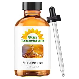 Sun Essential Oils - 4 oz Frankincense Essential Oil with Dropper for Diffuser, Skin, Face, Aromatherapy Massage, Humidifier, Warm & Resinous Scent for Candle, Lotion & Soap Making, Room Fragrance
