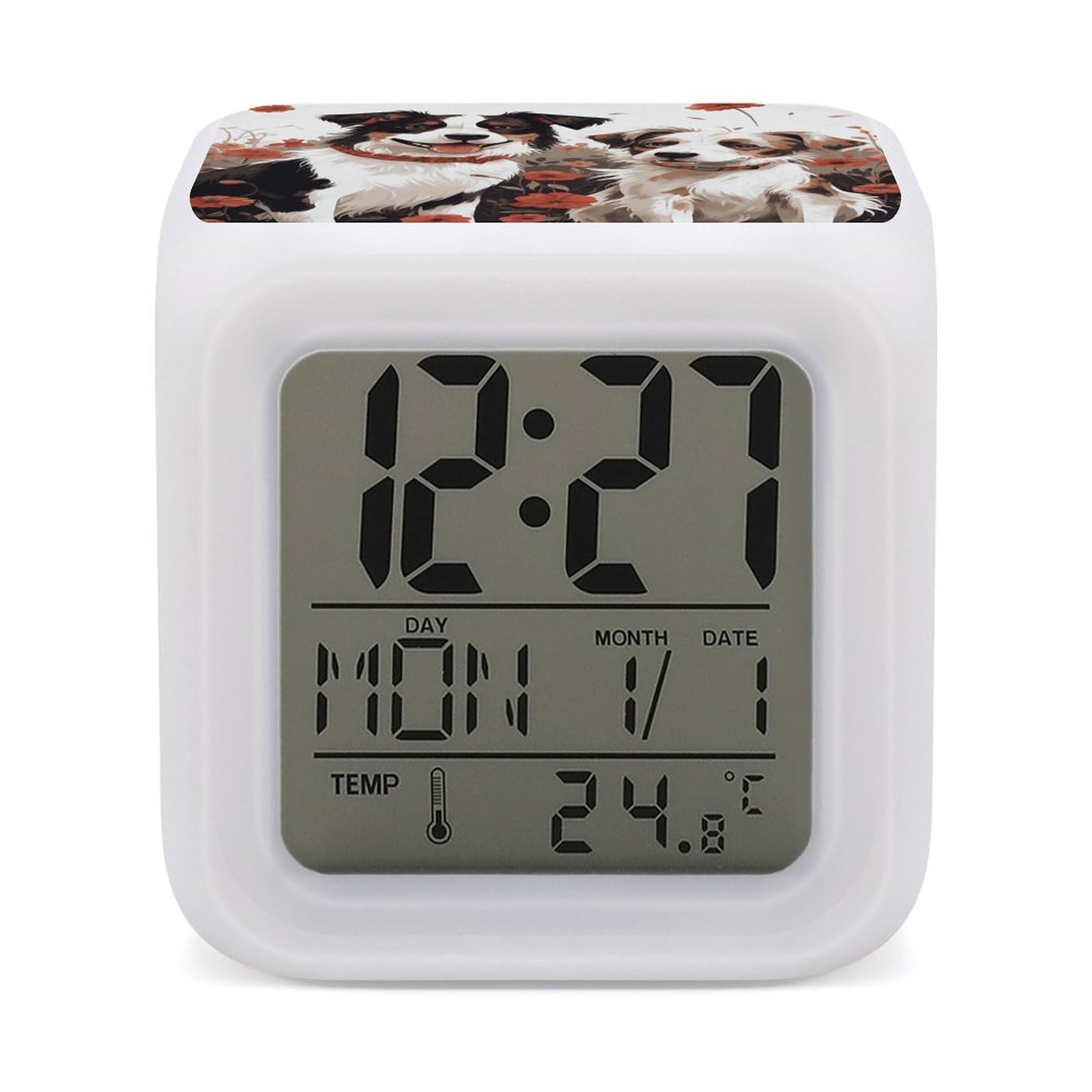 JTREHY Lovely Dogs Alarm Clock Seven Color Night Light Digital Clock Precision Reliable Alarms Clocks for Bedroom Heavy Sleepers Adults Gift for Men and Women