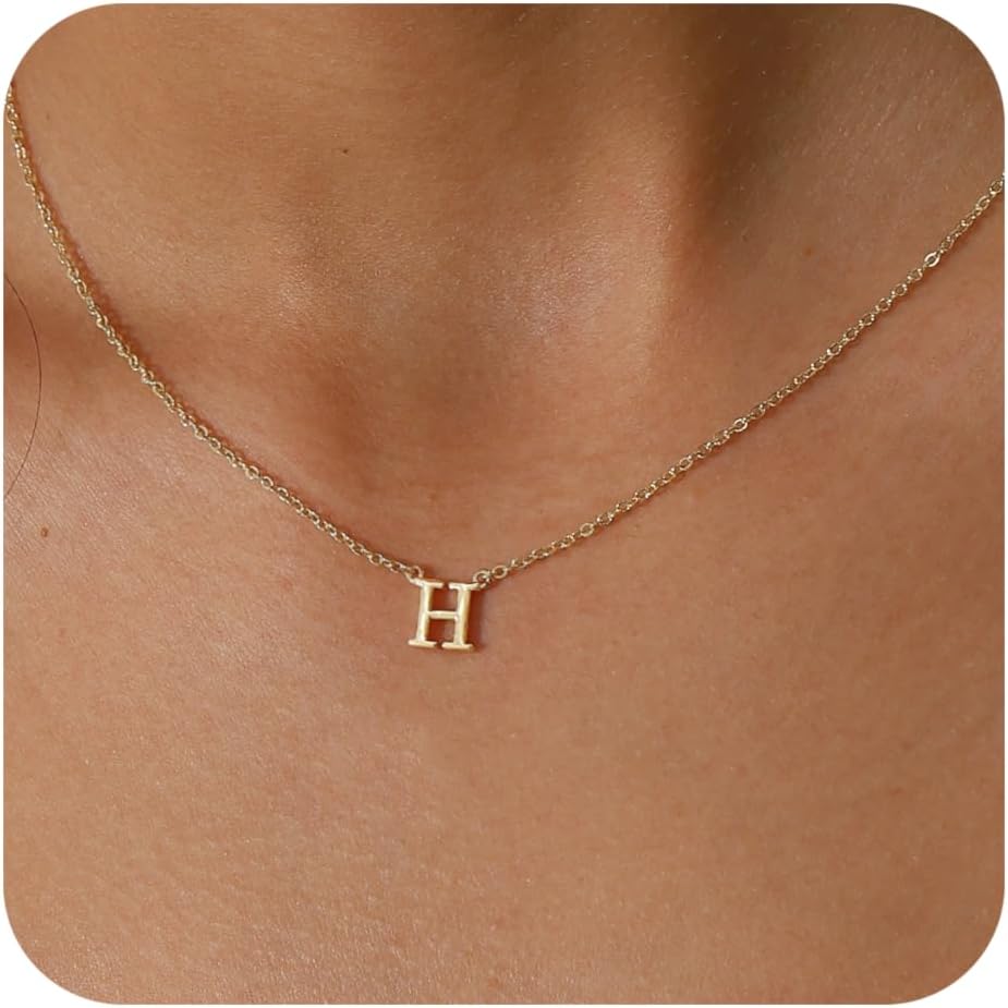 Initial Necklace for Women, 14k Gold Plated Dainty Gold Letter Necklace, Personalized Initial Pendant Necklace Gold Choker Necklace for Women