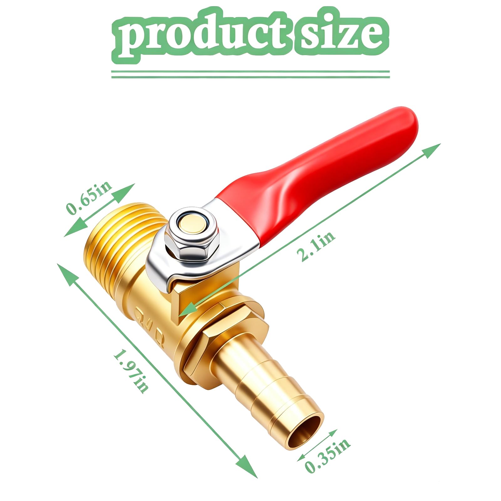 2 szt. mosiężny zawór kulowy wyłącznik odcinający 3/8" NPT gwint męski x 3/8" złącze do rur węży Barb Rura łącznik, 180 stopni czerwony uchwyt operacyjny H-054-3/8NPT-3/8