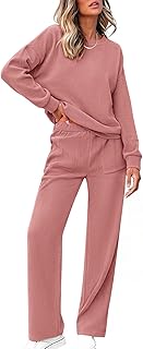 Women's 2 Piece Outfits Fall Long Sleeve Sweatshirt Wide Leg Pants Lounge Sets Matching Lounge Sets Airport Tracksuit