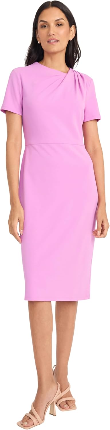 Maggy London Women's Chic Asymmetric Crew Neck Short Sleeve Below The Knee Womens Dresses